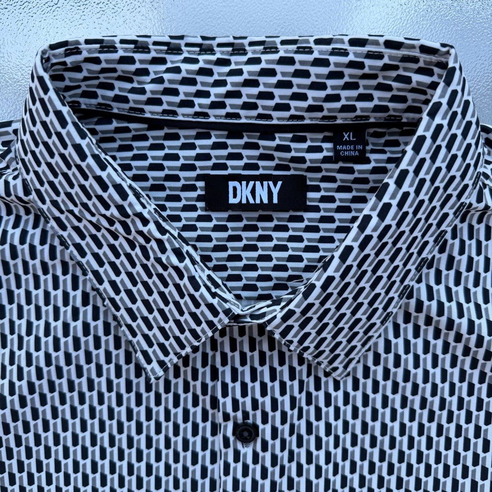 Dkny Black Gray White Geometric Pattern Long Slee… - image 1